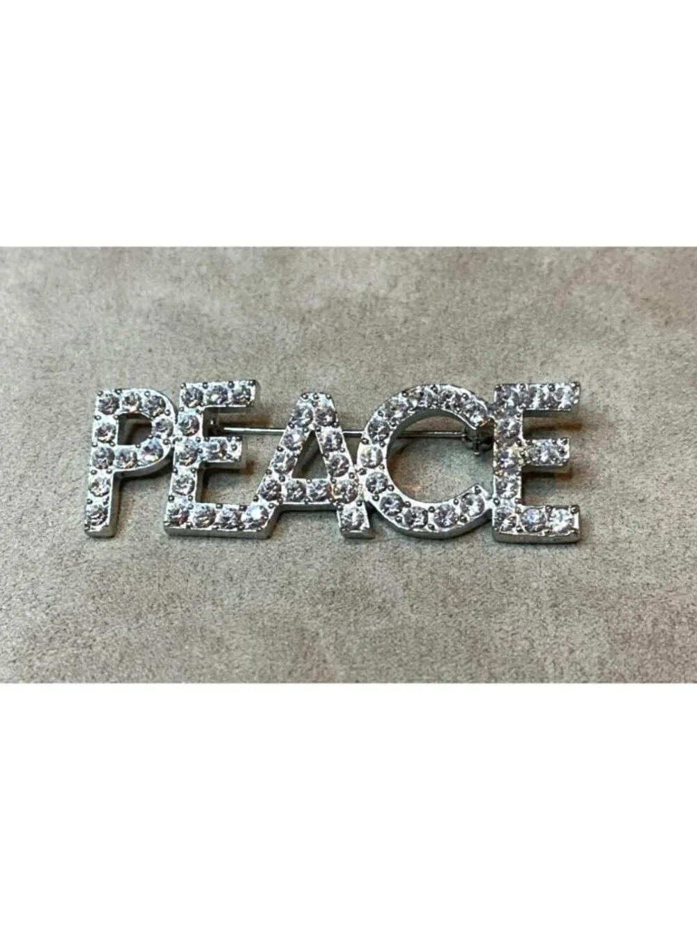 Vintage 90s New Genuine Austrian Crystals PEACE Silver Tone Pin Brooch